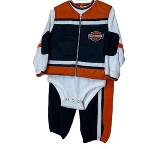 New 24 Month 3 Piece Boy's Harley-Davidson Cute Outfit Biker Baby Shower